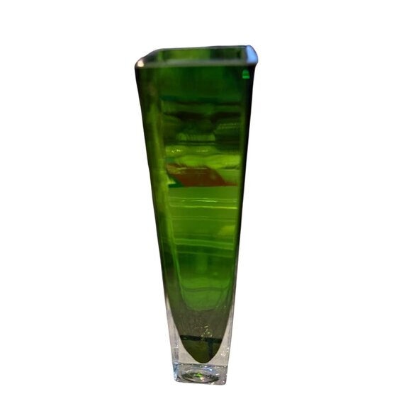 Tall Green Glass Vase With Clear Base For Home Or Office Decor Modern Geometric - Picture 10 of 13